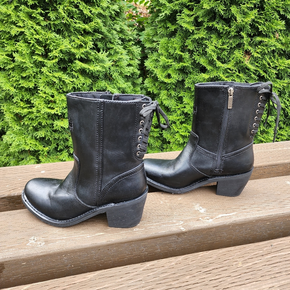 Harley-Davidson Unique Lace Up Back Black Leather Boots Size 7.5